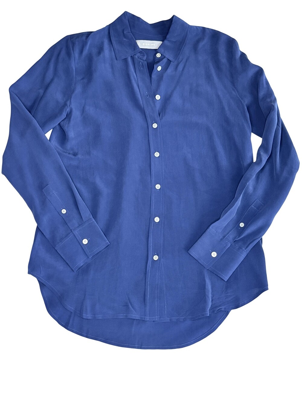 Everlane Shirt Womens 0 Blue 100% Silk Button Front Collared Long Sleeve Top
